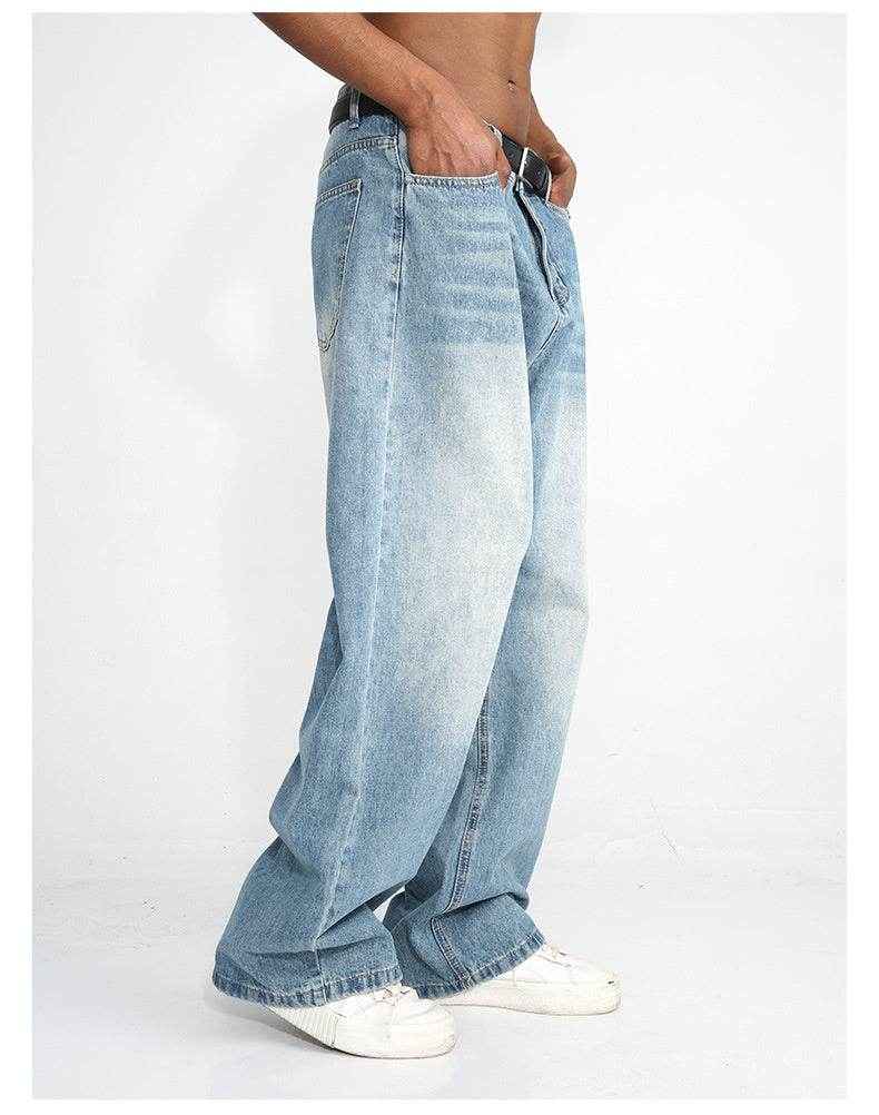 Men's Blue Wide Leg Casual Jeans - Stylish Fit for Modern Fashion 2025