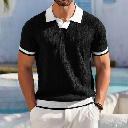 Men's Slim Fit Short Sleeve Shirt - Jacquard Texture & Lapel Collar - Buy Center