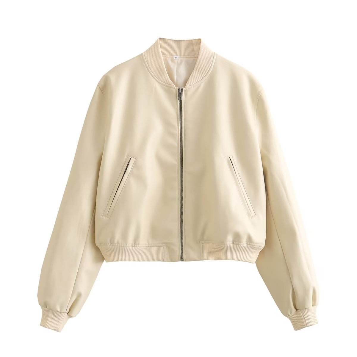 Women's Stand Collar Motorcycle Jacket - Premium Stylish Fur in Tan & Beige - Buy Center
