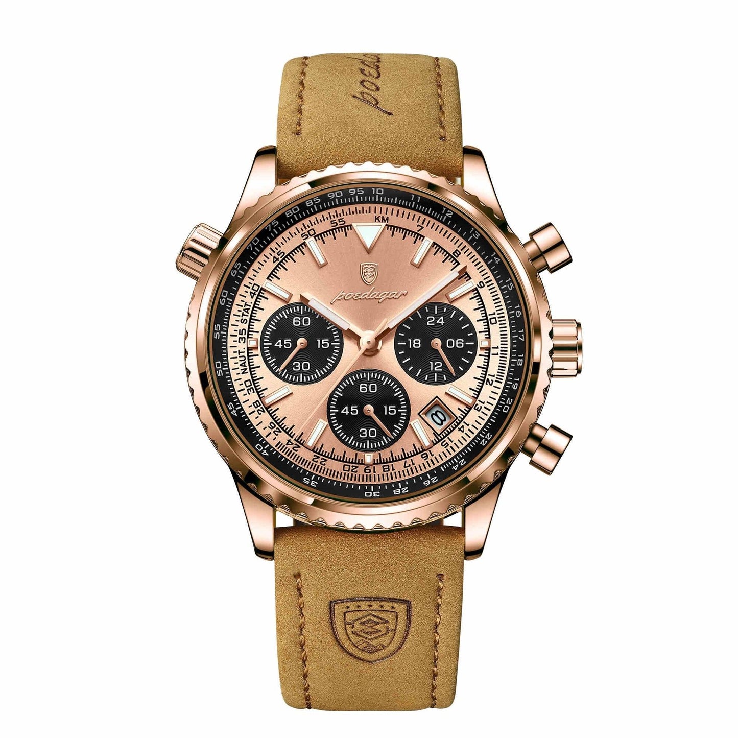 Men's Multi-Functional Quartz Watch - Waterproof Leather Strap, Stylish Design - Buy Center