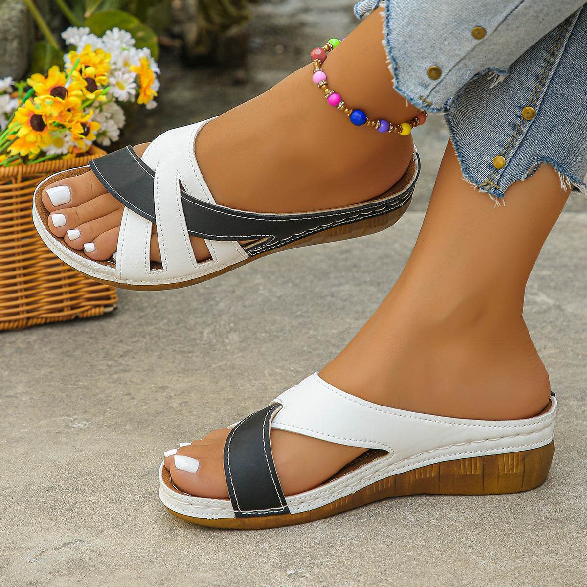 Buycenter Women's Fashion Platform Wedge Slippers - Color Matching & Stylish - Buy Center