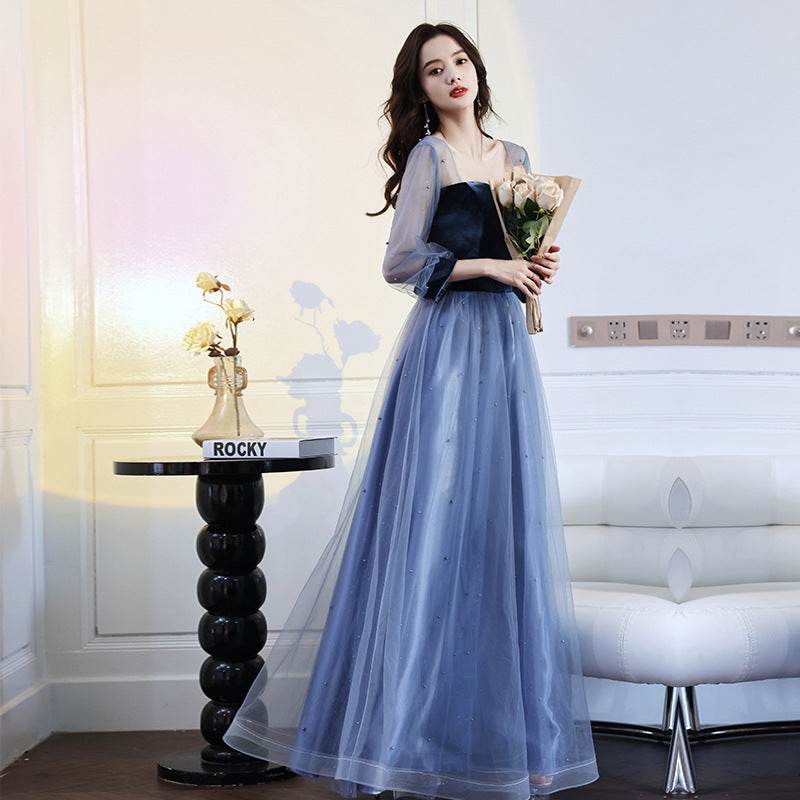 Buycenter Light Blue Velvet A-Line Birthday Dress for Women - Sizes S-3XL - Buy Center