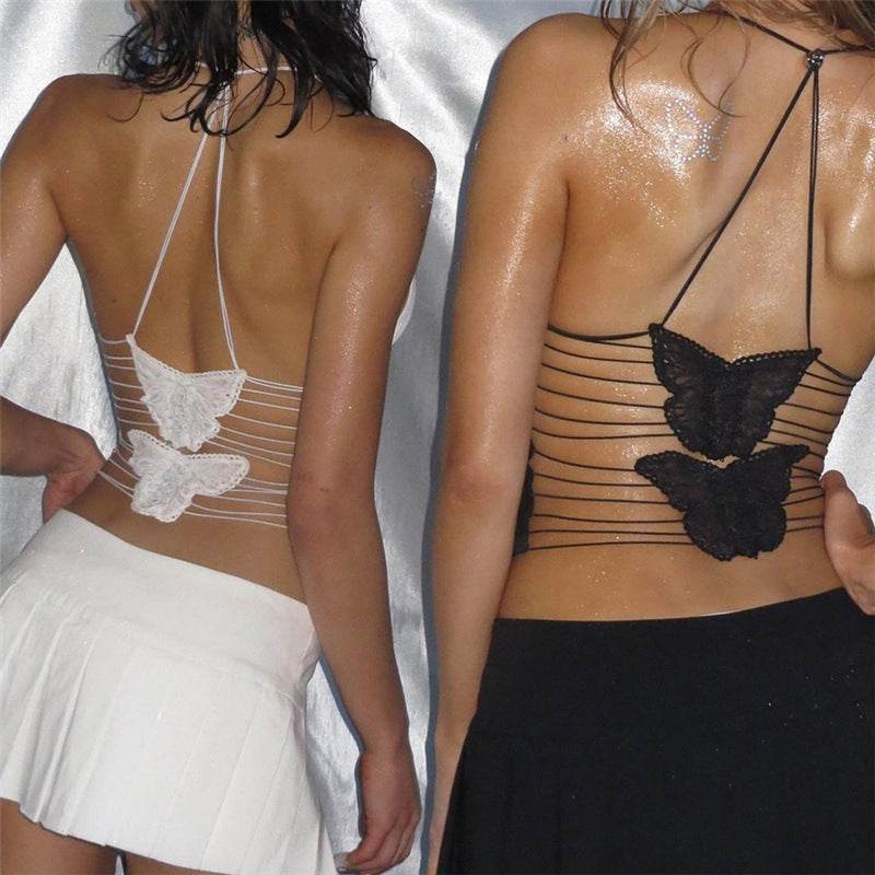 Sexy Butterfly Lace-Up Backless Camisole - Women's Mesh Sling Top S-XL - Buy Center