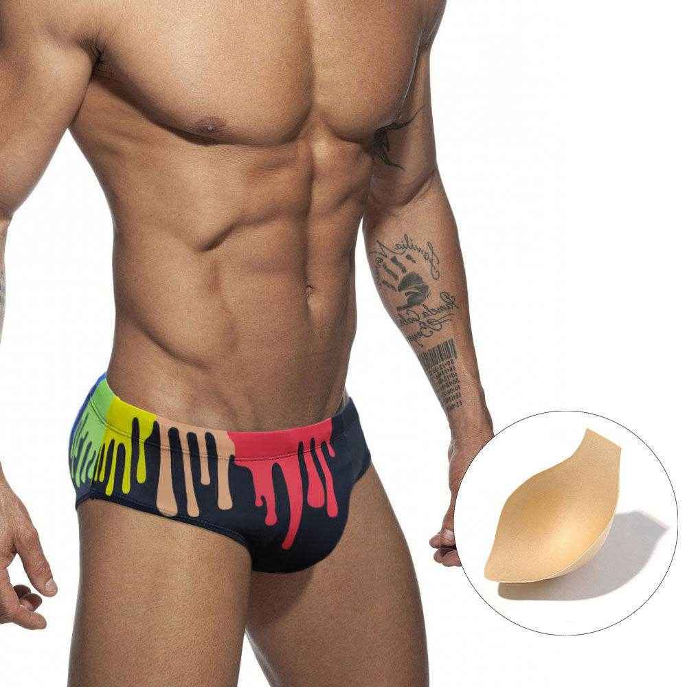 Stylish Men's Swim Briefs - Sexy Color Printed Tape Cup Design