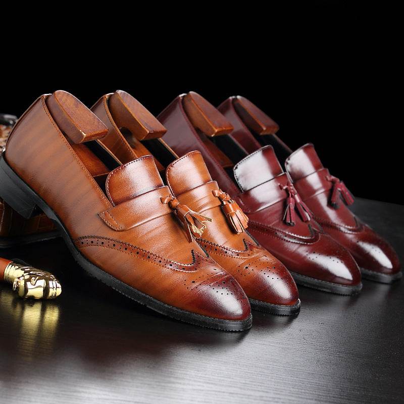 Stylish Casual Brogue Leather Shoes for Men - Fringed Design, Flat Heel - Buy Center