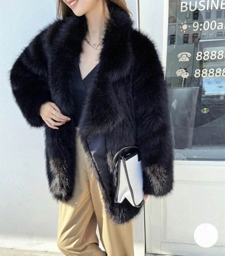Stylish Mid-Length Loose Faux Wool Coat - Large Lapel Winter Essential - Buy Center