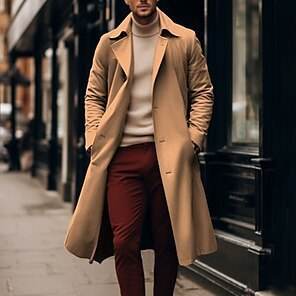 Stylish Long Trench Coat for Men - Double Breasted, Large Lapel Design - Buy Center