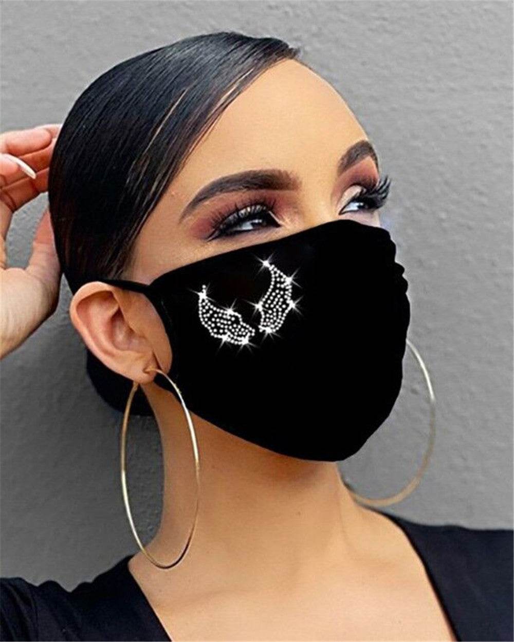 Cotton Dustproof Riding Mask - Black with Flashing Diamonds & Rhinestones - Buy Center