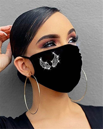 Cotton Dustproof Riding Mask - Black with Flashing Diamonds & Rhinestones - Buy Center