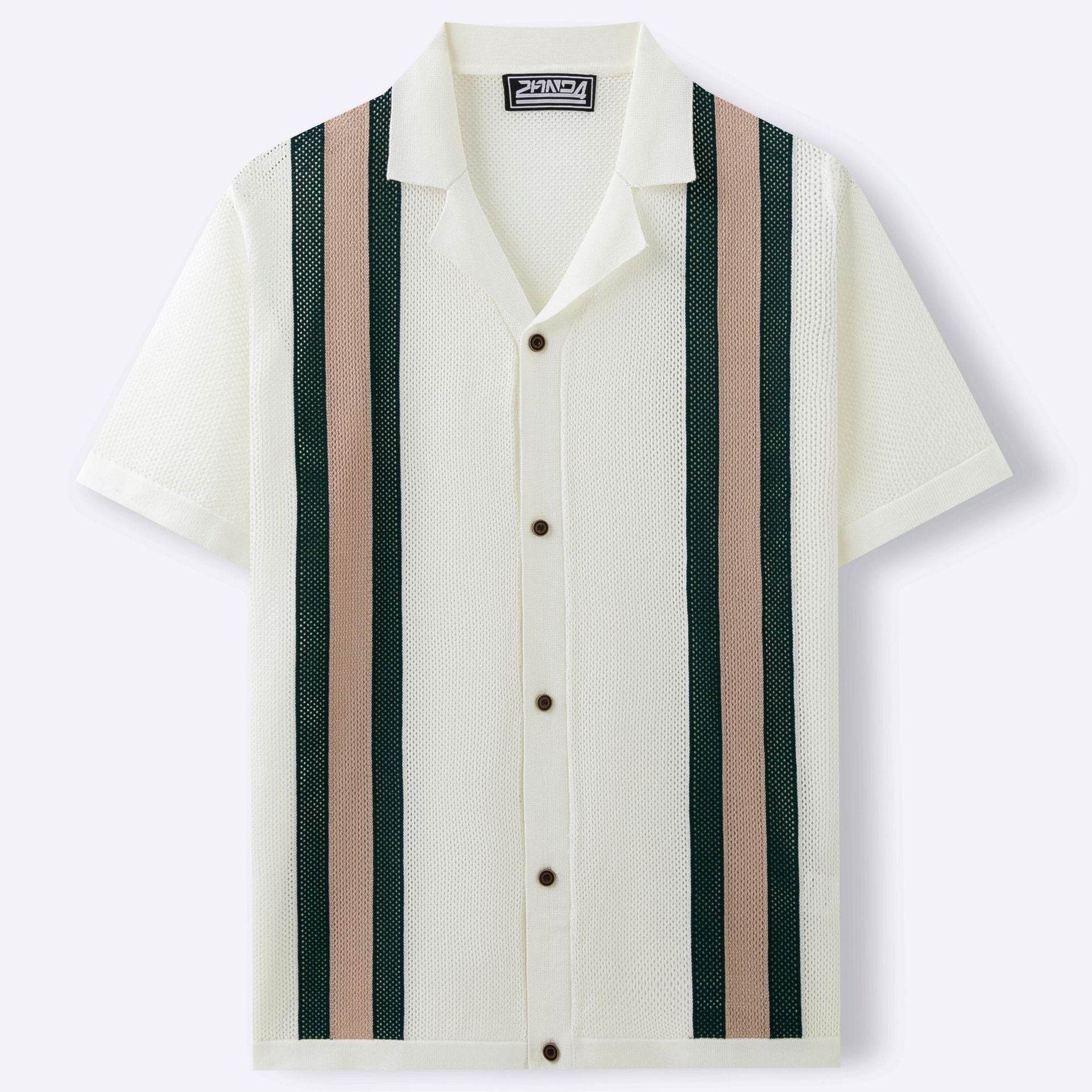 Men's Cuban Collar Knitted Cardigan - Casual Short Sleeve Tencel Style - Buy Center