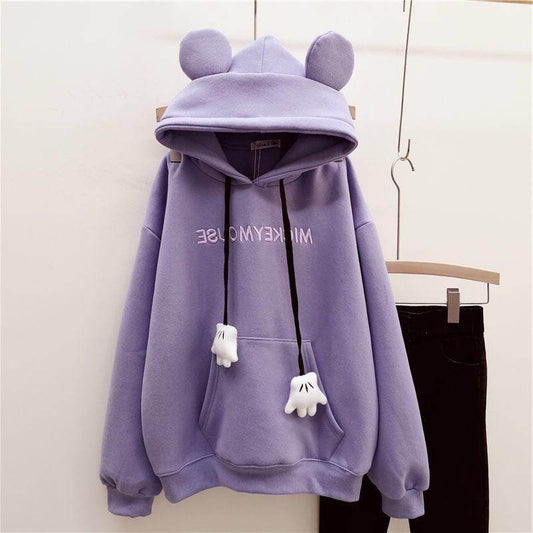 Buycenter Women's Thick Fleece-Lined Embroidery Hoodie - Cute Cartoon Design - Buy Center