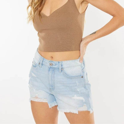 Buycenter Women's High Waist Denim Shorts - Slimming Wide Leg Fit - Buy Center