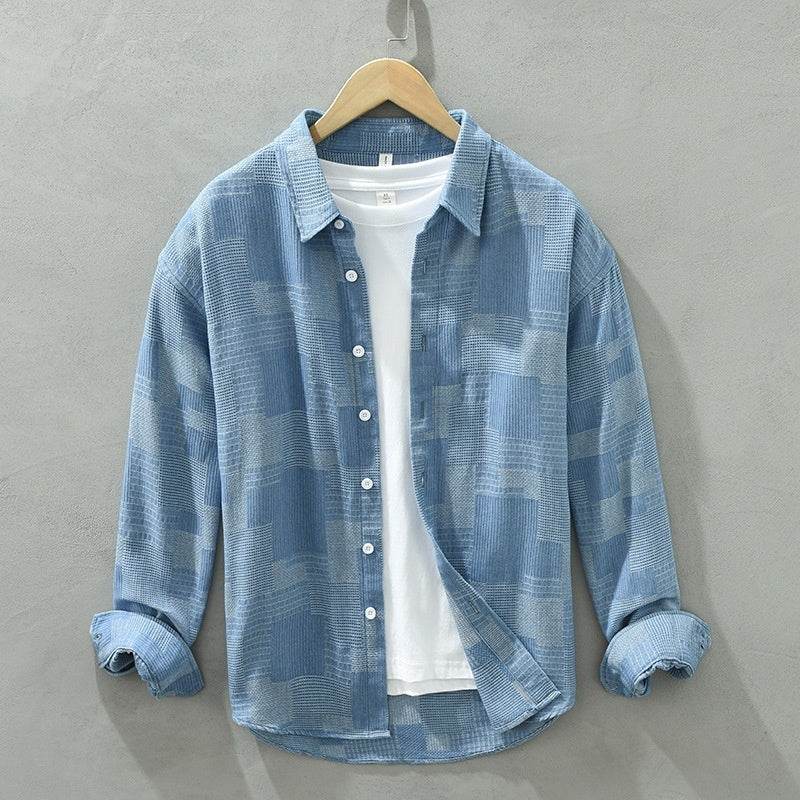 Trendy Color Matching Denim Shirt for Men - Casual Loose Fit, Long Sleeves - Buy Center