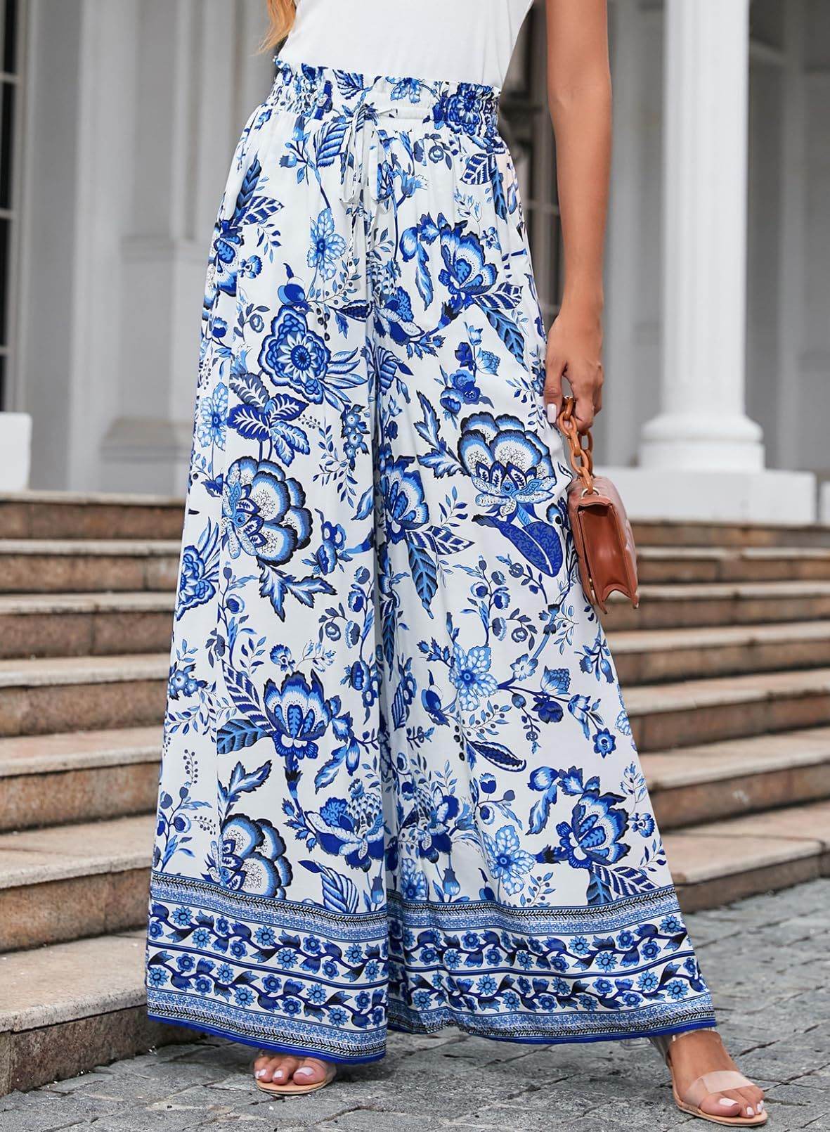 Stylish Printed Wide-leg Trousers - Comfortable Spandex Pants for All Sizes - Buy Center