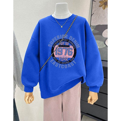 Retro Loose Round Neck Hoodie for Women - Cartoon Design & Long Sleeve - Buy Center