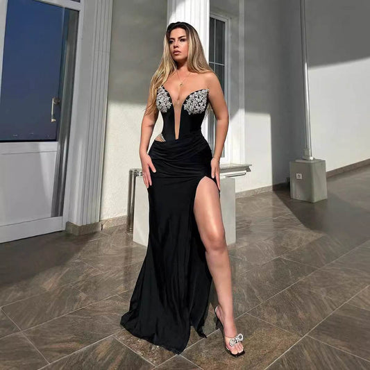 Elegant Women's Black Bandeau Dress - Slim-fit Style for Evening Events - Buy Center