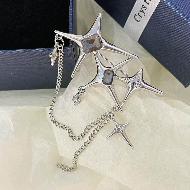Buy Center Four Eight-Pointed Stars Zircon Chain Brooch for Women - Buy Center