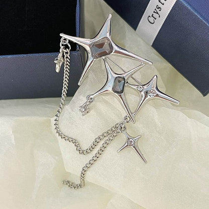 Buy Center Four Eight-Pointed Stars Zircon Chain Brooch for Women - Buy Center