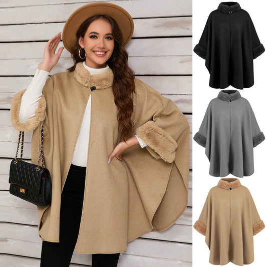 Elegant Women's Fur Collar Coat - Fashionable Mid-Length Trench Cape - Buy Center