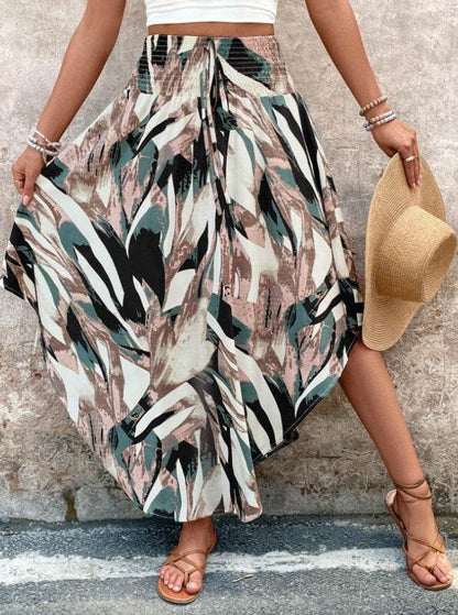 Buycenter Women's Asymmetrical Chevron Print Skirt - Dark Green Boho Style - Buy Center