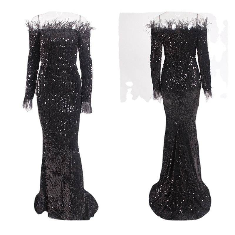 Elegant Off-the-Shoulder Fishtail Dress - Perfect for Formal Events - Buy Center