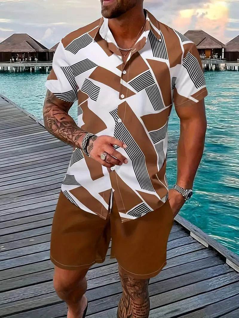 Men's Loose Casual Geometric Short Shirt - Lightweight & Breathable Summer Style - Buy Center
