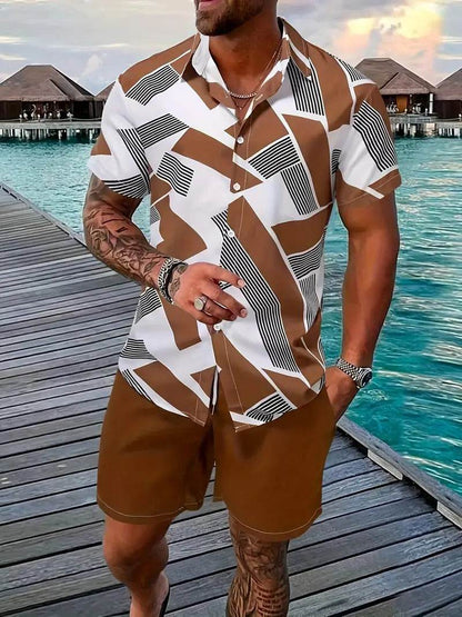 Men's Loose Casual Geometric Short Shirt - Lightweight & Breathable Summer Style - Buy Center