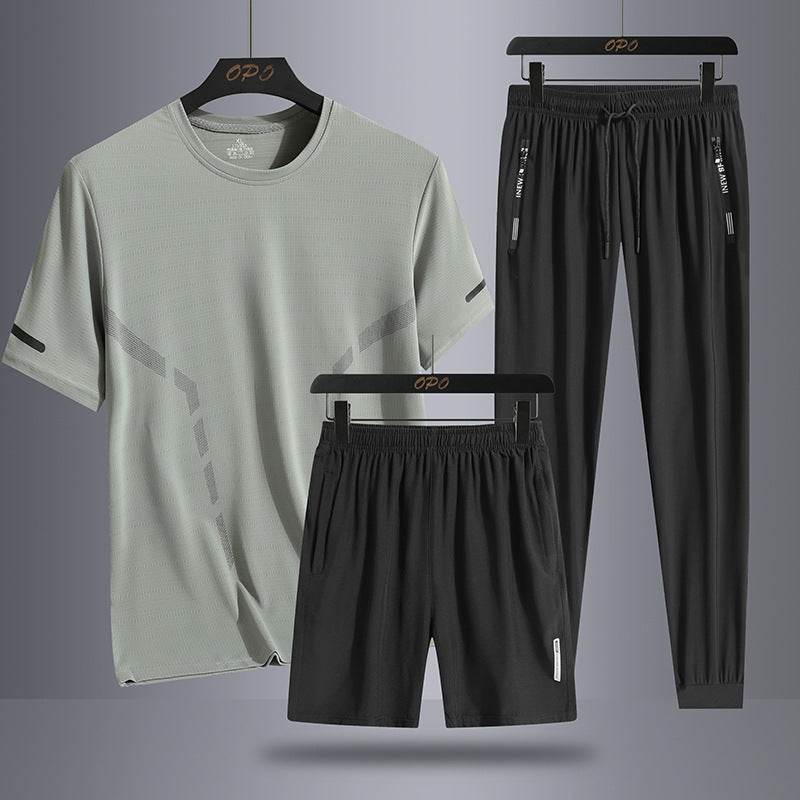 Men's Sports Three-Piece Set - Breathable Short Sleeve & Shorts for Comfort - Buy Center