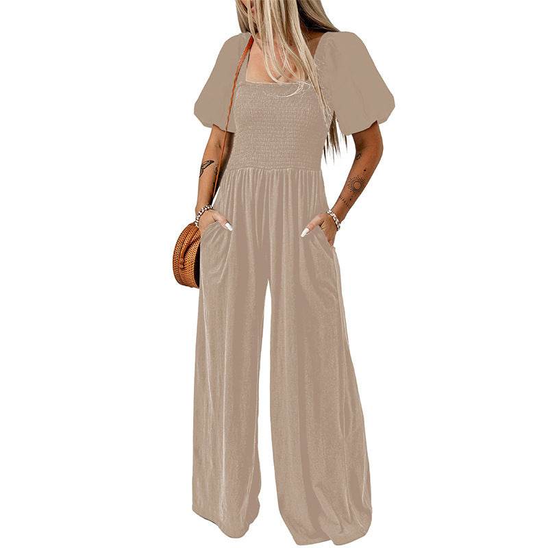 Women's Square Collar Black Jumpsuit - Chic Short Sleeve Design 2025 - Buy Center