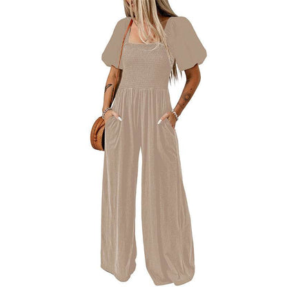 Women's Square Collar Black Jumpsuit - Chic Short Sleeve Design 2025 - Buy Center