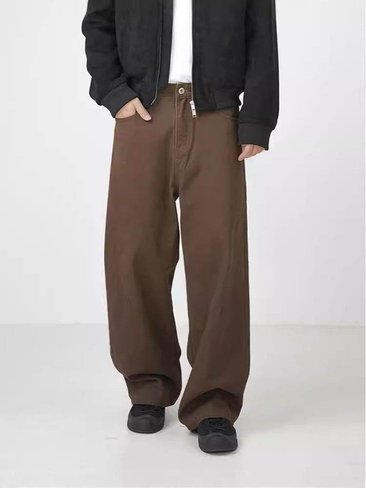 Retro Brown Washed Cotton Harem Pants - Stylish Straight-Leg for Leisure - Buy Center