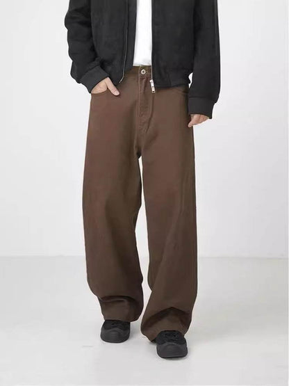 Retro Brown Washed Cotton Harem Pants - Stylish Straight-Leg for Leisure - Buy Center