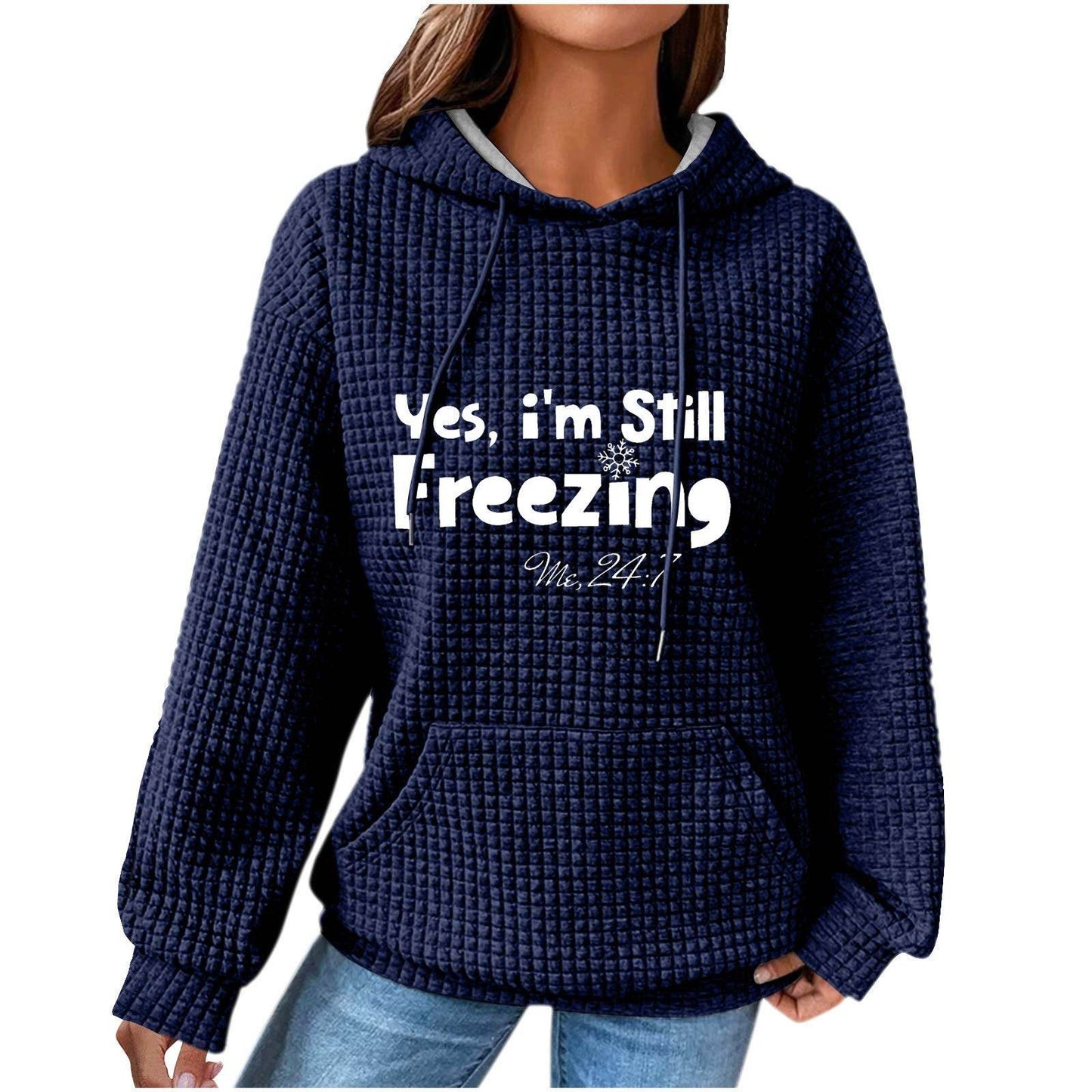 Women's Olive Green Hooded Waffle Sweater - Trendy Patchwork Design - Buy Center