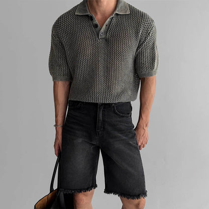 Honeycomb Hollow Short-Sleeved Polo Shirt - Summer Pullover for Men - Buy Center
