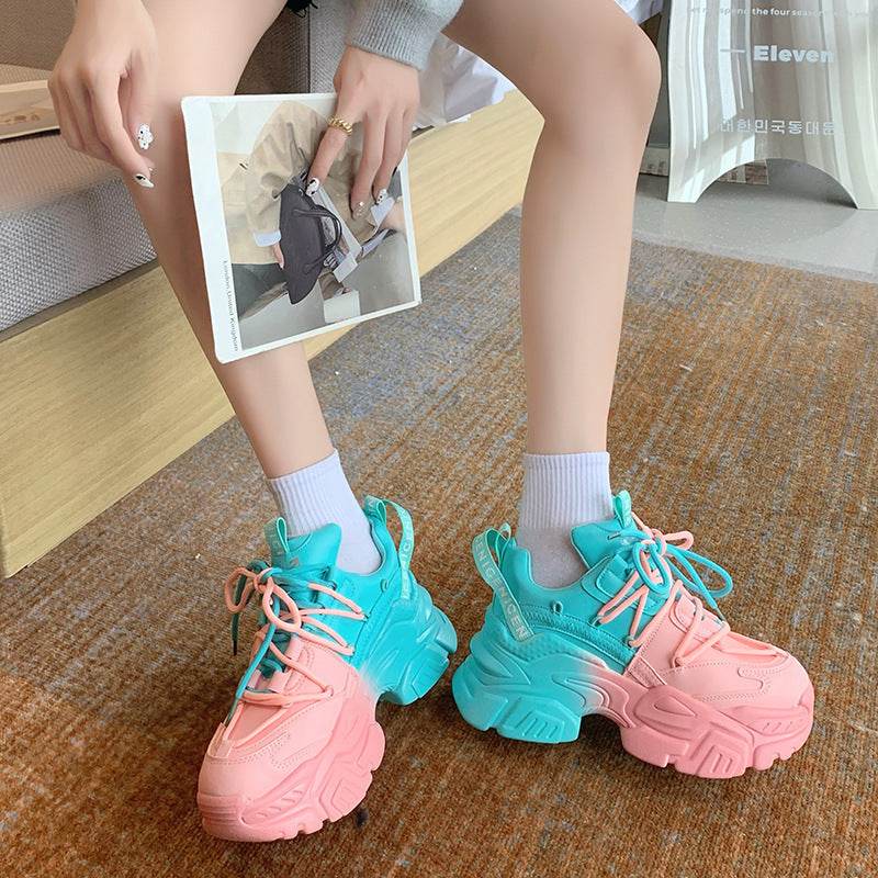 Buycenter Women's Colorful Sequin Lace-Up Sneakers - Trendy Platform Style - Buy Center
