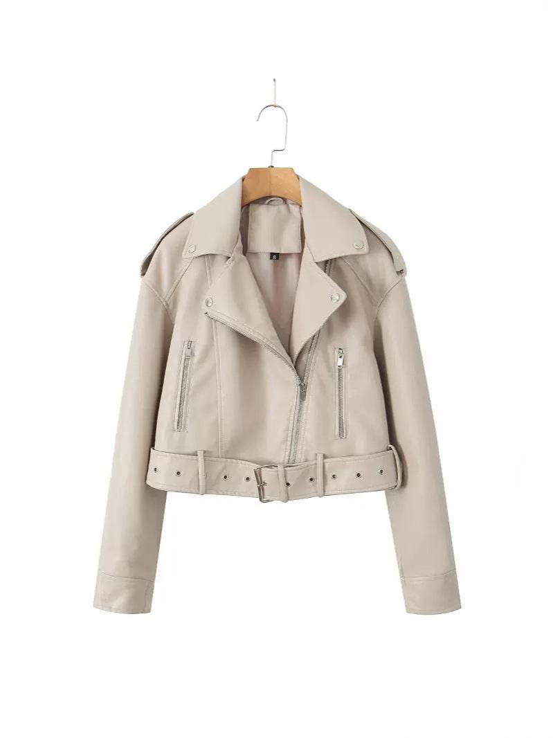 Trendy Washed Faux Leather Motorcycle Jacket - Chic Zipper Style 2025 - Buy Center