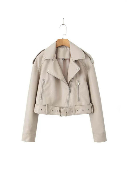 Trendy Washed Faux Leather Motorcycle Jacket - Chic Zipper Style 2025 - Buy Center