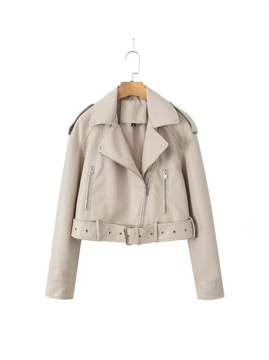 Trendy Washed Faux Leather Motorcycle Jacket - Chic Zipper Style 2025 - Buy Center