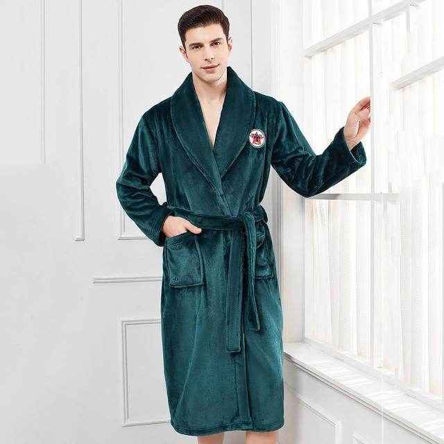 Elegant Winter Flannel Robe Gown - Cozy Men’s Sleepwear for 2025