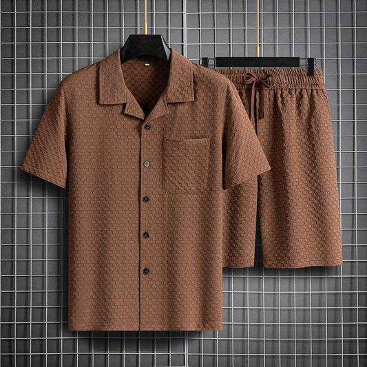 Trendy Lapel Short Sleeve Shorts Suit - Stylish Man Pajama Set for All Occasions
