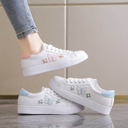 Buycenter Women's Flat Sneakers with Bow - Stylish Floral Design, Non-Slip - Buy Center