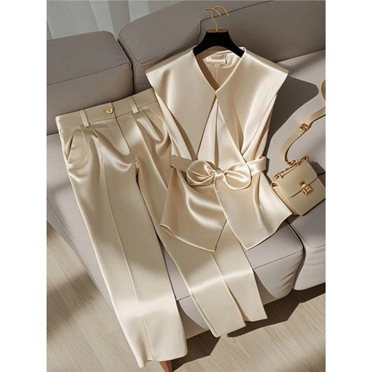 Western Style Champagne Top & Trousers Set - Trendy Fashion for 2025 - Buy Center