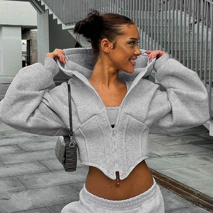 Y2K Zipper Hoodie Cardigan - Trendy Slim-Fit Women’s Corset Jacket - Buy Center