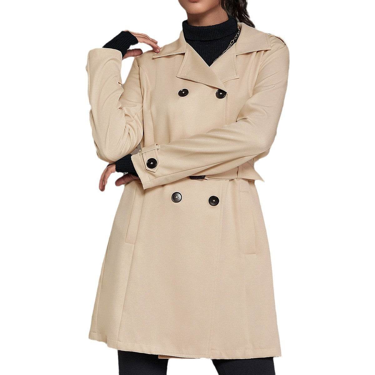Women's Mid-Length Trench Coat - Elegant Apricot Design, British Style - Buy Center