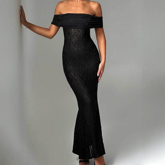 Buycenter Women's See-through Tube Top Fishtail Dress - Floral Black Design - Buy Center
