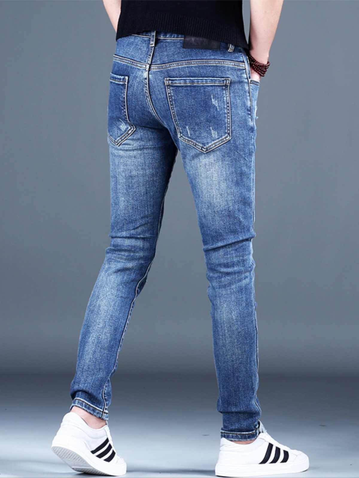 Ripped Fleece Padded Jeans for Men - Stretch Slim-Fit Casual Style - Buy Center
