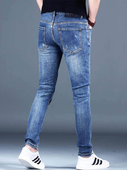 Ripped Fleece Padded Jeans for Men - Stretch Slim-Fit Casual Style - Buy Center