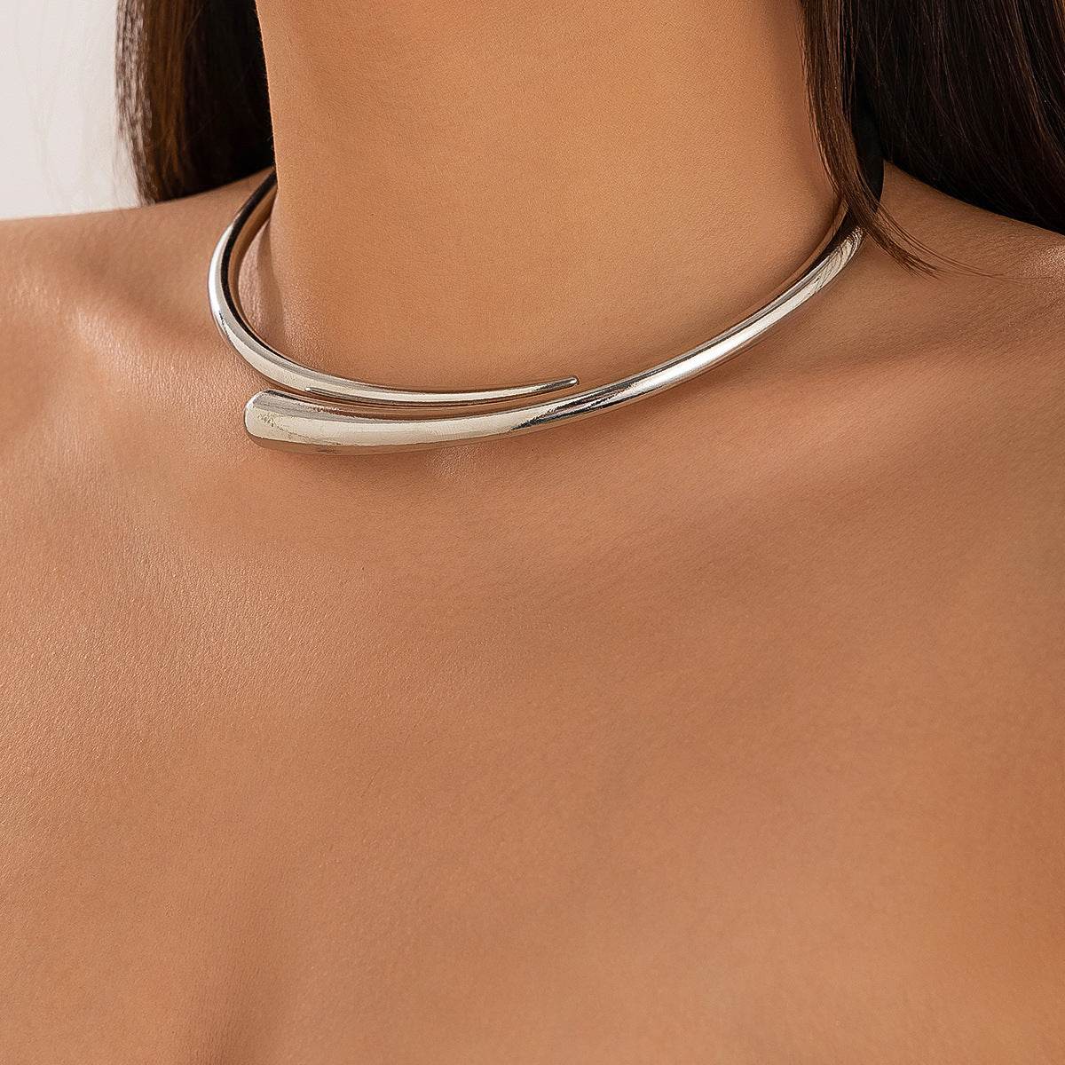 Geometric Metal Glossy Collar Necklace & Bracelet Set - Chic Fashion Statement - Buy Center