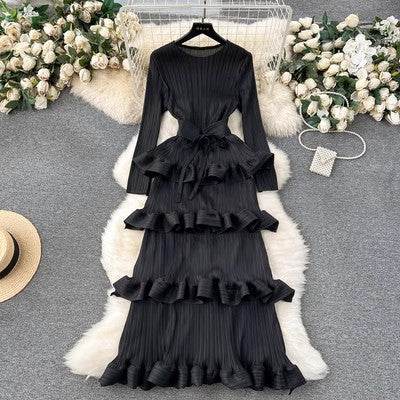 Cake Pleated Slim Long Dress - Elegant Bridesmaid Dress in Various Colors - Buy Center