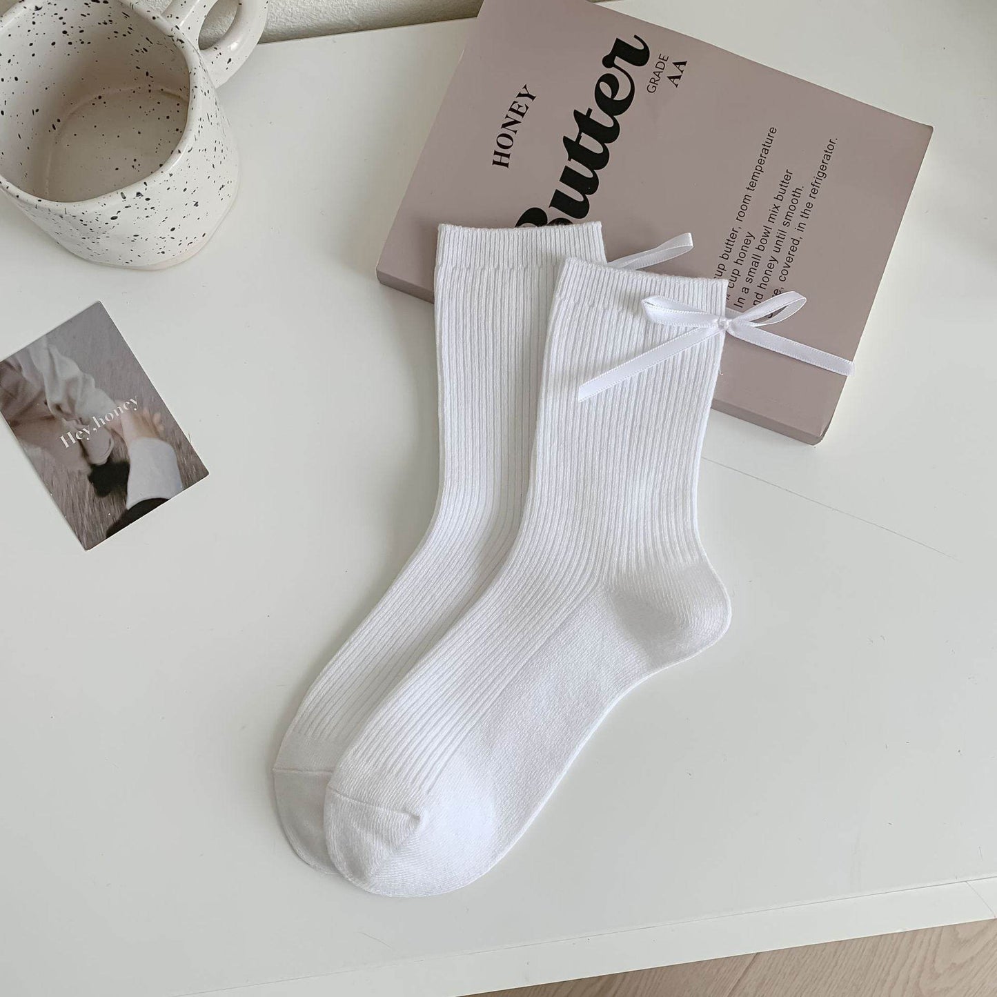 Heel Bow Socks for Women - Pure Cotton, Stylish Middle Tube Design - Buy Center